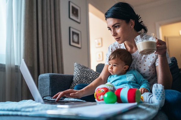 Mom working from home