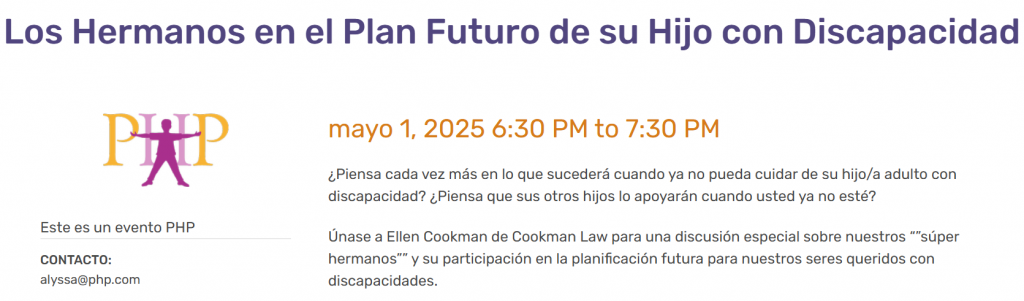 Los Hermanos en el Plan Futuro de su Hijo con Discapacidad (Virtual)