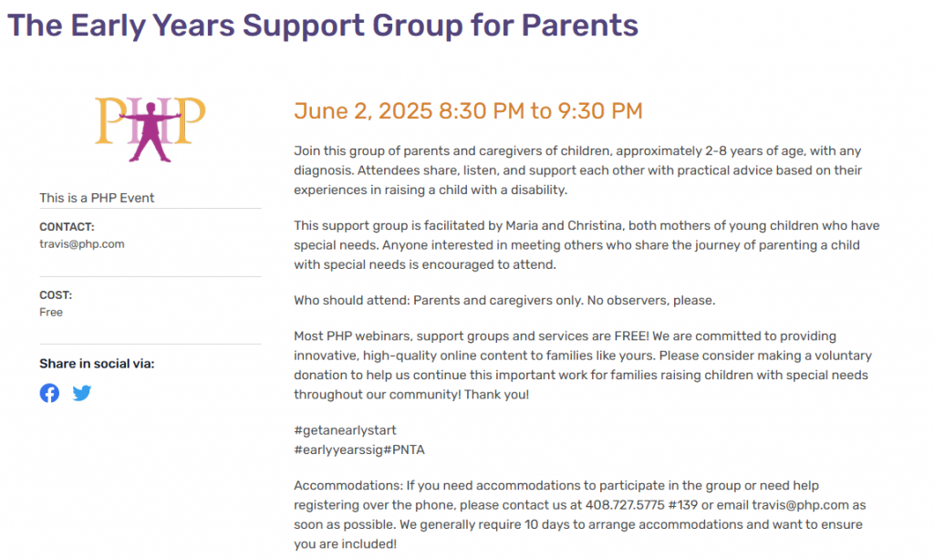 The Early Years Support Group for Parents (Virtual)