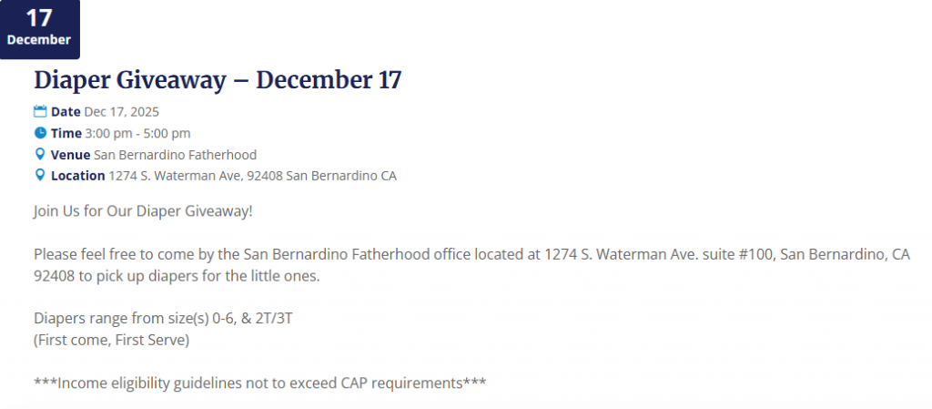 Diaper Giveaway SB Fatherhood (San Bernardino)