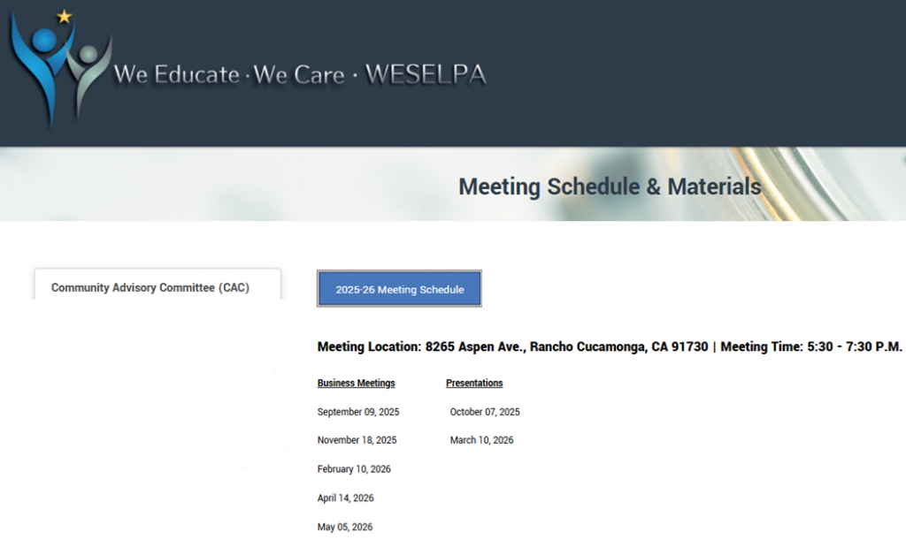 WESELPA Community Advisory Commitee Meetings (Rancho Cucamonga)