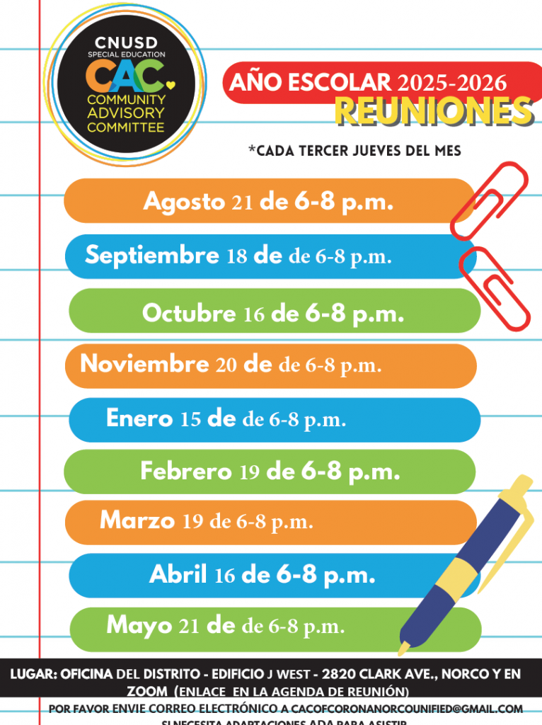 Reunión del CAC de Educación Especial de CNUSD (Norco/Virtual)