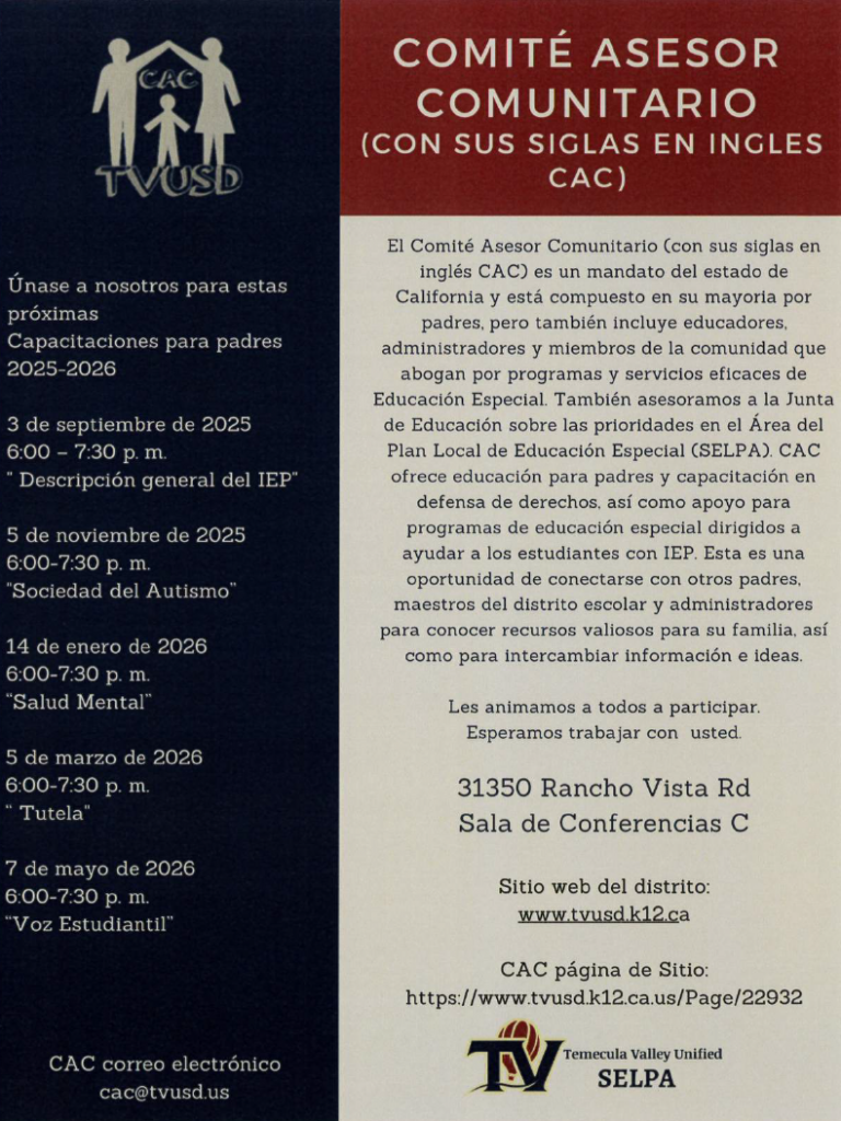 Temecula Valley SELPA Reunión del Comité Asesor Comunitario (Temecula)